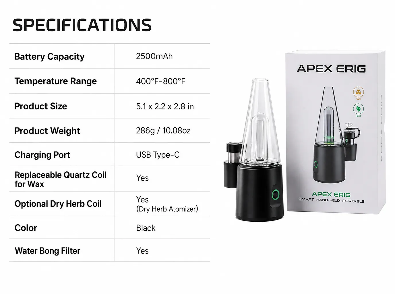 Apex E-Rig Vaporizer product details