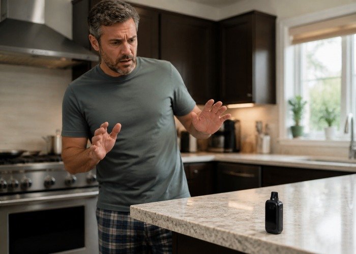 Adult inspecting a Geek Bar Pulse exterior in a safe troubleshooting scene