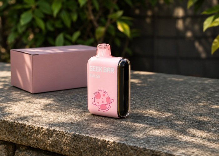Pink Geek Bar Pulse isolated on a shaded stone surface for support documentation