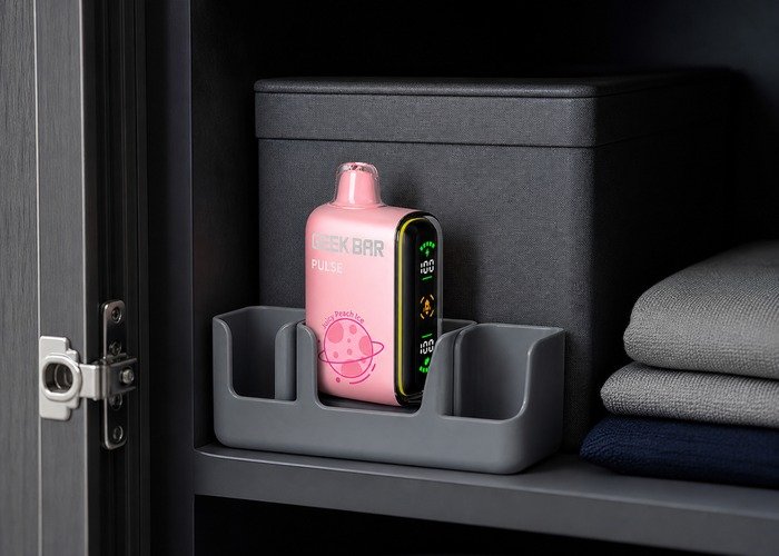 Adult storing intact Geek Bar Pulse devices safely after comparison