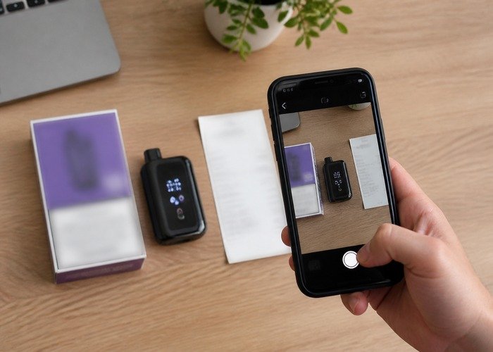 Adult storing intact Geek Bar Pulse devices safely after comparison