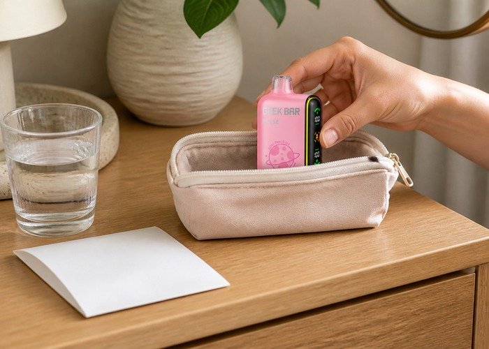 Adult storing intact Geek Bar Pulse devices safely after comparison