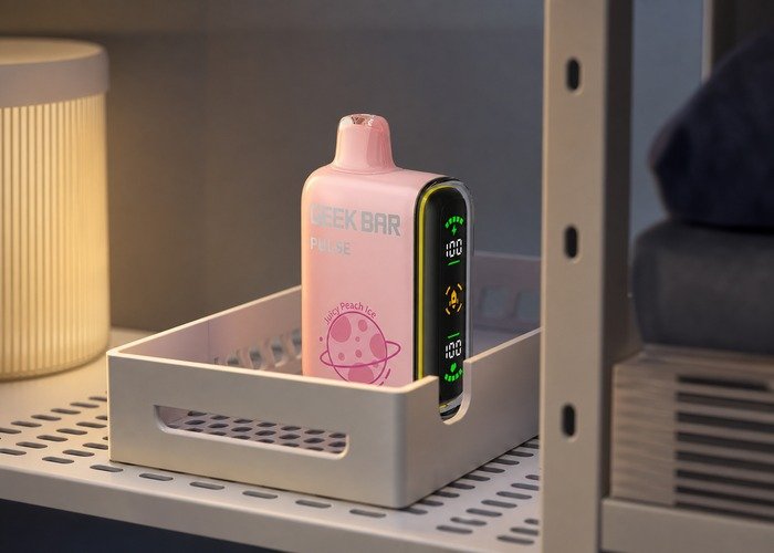 Adult storing intact Geek Bar Pulse devices safely after comparison