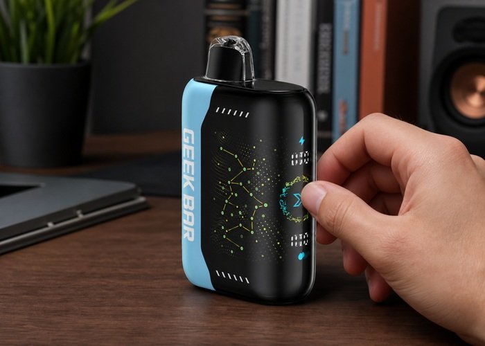 Adult safely adjusting the airflow control on a Geek Bar Pulse X