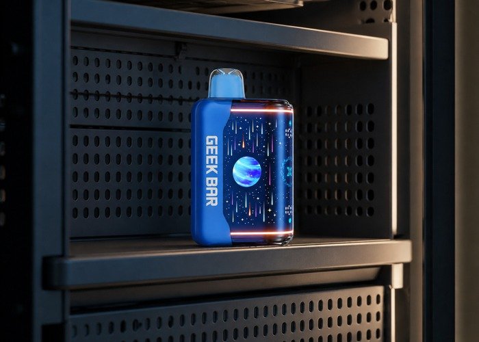 Adult storing intact Geek Bar Pulse X2 devices safely after comparison