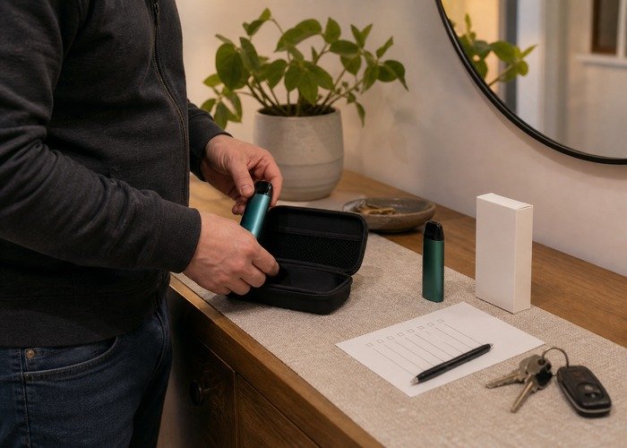 Adult storing intact Geek Bar Pulse X2 and Pulse X devices safely after comparison
