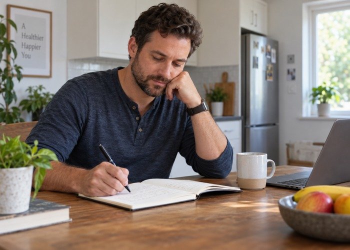Adult writing a support plan at a desk