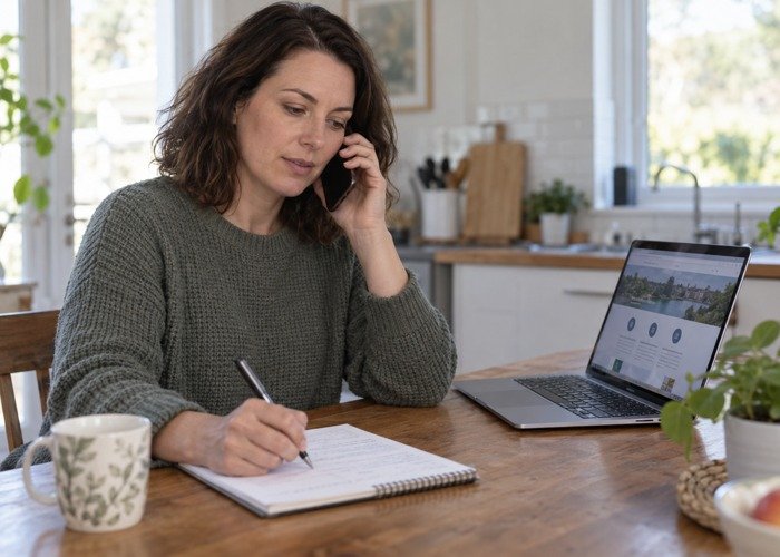Adult contacting a collection program by phone at a desk